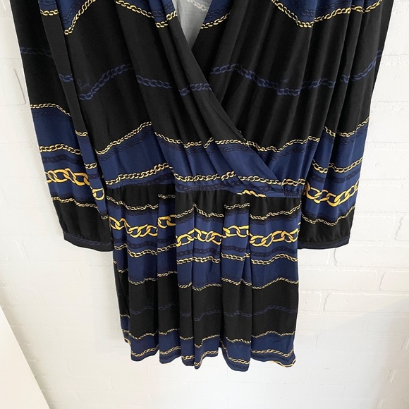 vintage Y2K Juicy Couture Mini dress Faux Wrap Scarf Chains print Navy Black L - Picture 5 of 13
